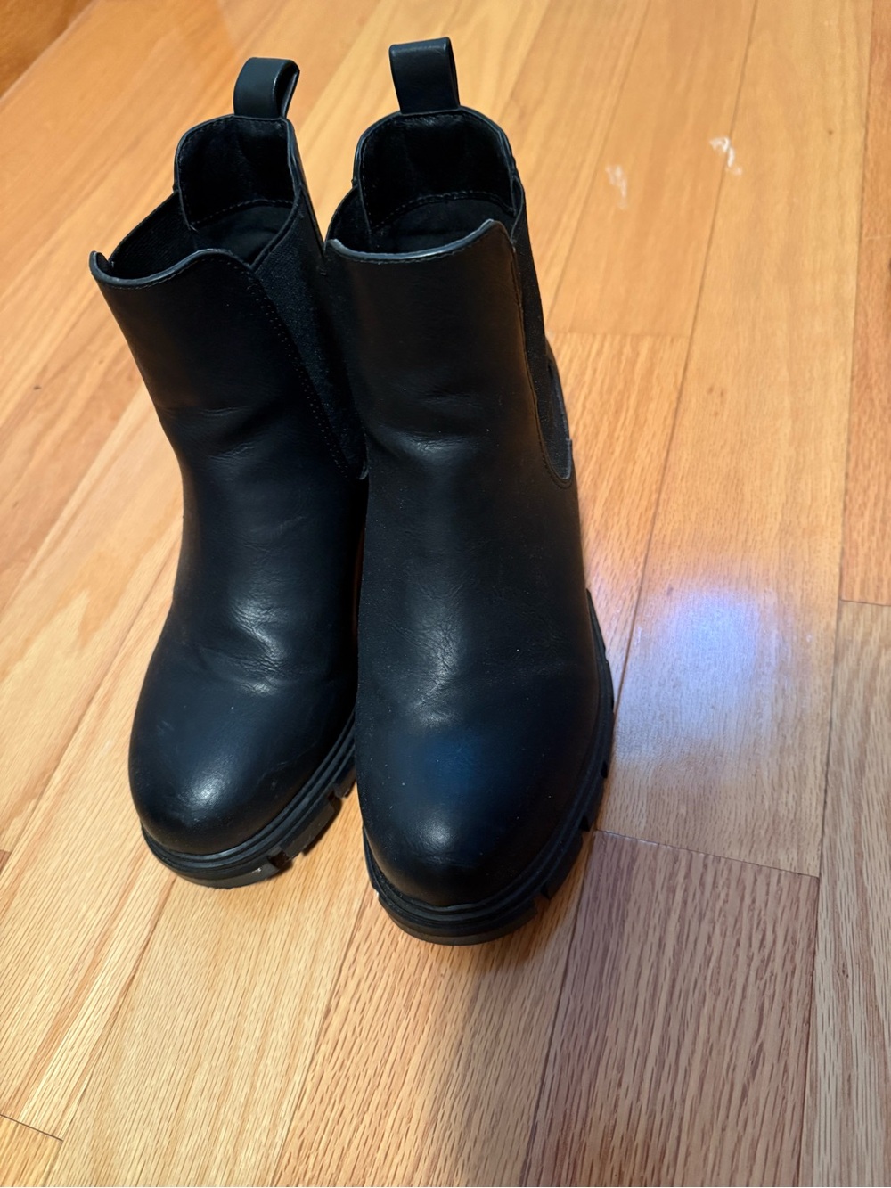 MIA Black Leather Chelsea Booties with Pull Tabs